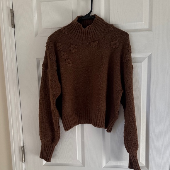 Jessica Simpson Sweaters - Jessica Simpson Chocolate Floral Knit Turtleneck Sweater